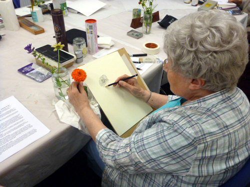 Llandrindod, art workshop, flowers, workshop, calendula, marigold,