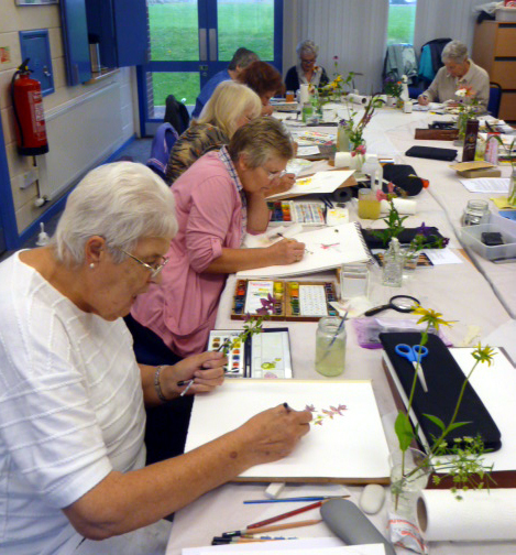 Llandrindod, art workshop, flowers, workshop, working, class,