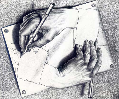 MC Escher, hands, drawing, graphite,