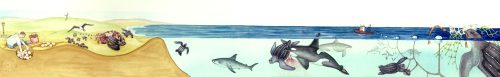 Sea turtle threats and predators diagram natural history illustration by Lizzie Harper