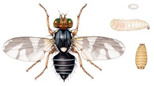 Apple maggot Rhagoletis pomonella adult and life cycle stages